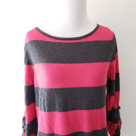 Caslon Tunic Sweater Striped Pink Gray Roll Tab S - Picture 4 of 10